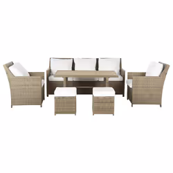 Garden Lounge Set with Table and Ottoman 5 Seater FONTI with Cushions PE Rattan Brown