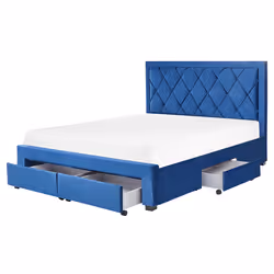 Bed with Storage Drawers Velvet LIEVIN 160 x 200 cm (EU King Size) Navy Blue
