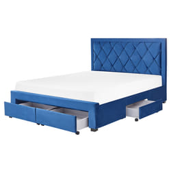 Bed with Storage Drawers Velvet LIEVIN 160 x 200 cm (EU King Size) Navy Blue