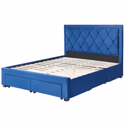 Bed with Storage Drawers Velvet LIEVIN 160 x 200 cm (EU King Size) Navy Blue