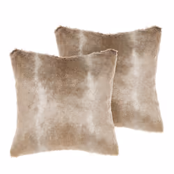 Set of 2 Decorative Cushions HORDEUM Faux Fur 45 x 45 cm Light Brown Solid