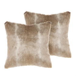 Set of 2 Decorative Cushions HORDEUM Faux Fur 45 x 45 cm Light Brown Solid
