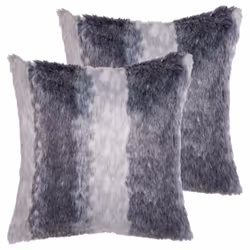 Set of 2 Decorative Cushions HORDEUM Faux Fur 45 x 45 cm Grey Striped