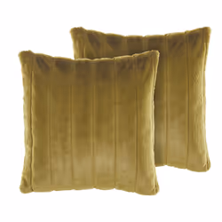 Set of 2 Decorative Cushions PUMILA Faux Fur 45 x 45 cm Olive Green Striped