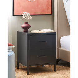 2 Drawer Bedside Table MALAVI Metal Graphite Grey