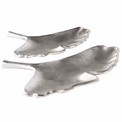 Set of 2 Trinket Dishes Leaf PALENQUE Metal Silver
