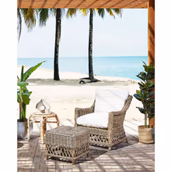 Garden Armchair RIBOLLA with Footstool Rattan Natural