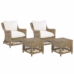 Set of 2 Garden Armchairs with Cushions RIBOLLA with Footstool Rattan Natural