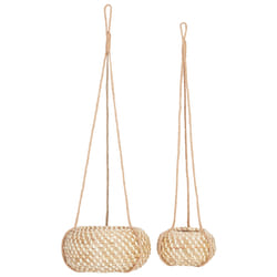 Set of 2 Plant Pots REMORA Wicker 27/22 cm Natural