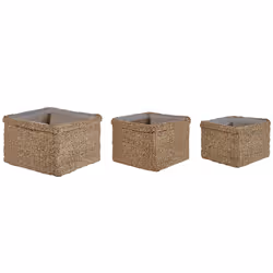 Set of 3 Plant Pots RIVULINE Wicker Natural