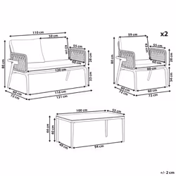 Garden Lounge Set with Table 4 Seater SCIACCA Metal Grey