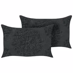 Set of 2 Cushions VELOOR Boucle 30 x 50 cm Solid Embossed Dark Grey