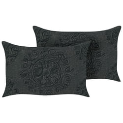 Set of 2 Cushions VELOOR Boucle 30 x 50 cm Solid Embossed Dark Grey