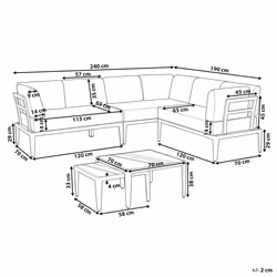 Garden Corner Sofa with Table 6 Seater RIMA III Left Hand Modular Metal Grey