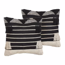 Set of 2 Cotton Cushions Geometric Pattern 50 x 50 cm Beige and Black CHITTOOR