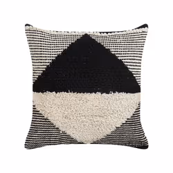 Set of 2 Tufted Cotton Cushions Geometric Pattern 50 x 50 cm Beige and Black KHORA