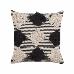 Set of 2 Tufted Cotton Cushions Geometric Pattern 50 x 50 cm Beige and Black BHUSAWAL