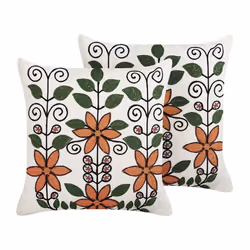 Set of 2 Embroidered Cotton Cushions Floral Pattern 50 x 50 cm Multicolour VELLORE