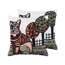 Set of 2 Embroidered Cotton Cushions Cat Motif 50 x 50 cm Multicolour MEHSANA