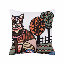 Set of 2 Embroidered Cotton Cushions Cat Motif 50 x 50 cm Multicolour MEHSANA