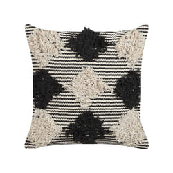 Tufted Cotton Cushion Geometric Pattern 50 x 50 cm Beige and Black BHUSAWAL