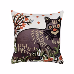Embroidered Cotton Cushion Cat Motif 50 x 50 cm Multicolour PHUSRO