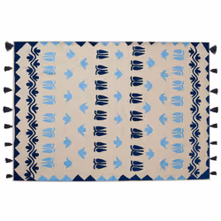 Cotton Blanket 130 x 180 cm Beige and Blue BHIND