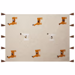 Cotton Blanket Lama Motif 130 x 180 cm Beige and Orange KHANDWA