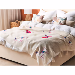 Cotton Blanket Lama Motif 130 x 180 cm Beige and Pink NANDYAL