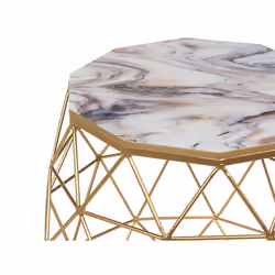 Marble Effect Wire Frame Side Table with Gold HALSEY