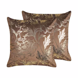 Set of 2 Velvet Cushions Floral Print 45 x 45 cm Brown DAFFODIL