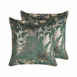 Set of 2 Velvet Cushions Floral Print 45 x 45 cm Green DAFFODIL