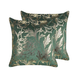Set of 2 Velvet Cushions Floral Print 45 x 45 cm Green DAFFODIL
