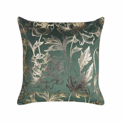 Set of 2 Velvet Cushions Floral Print 45 x 45 cm Green DAFFODIL