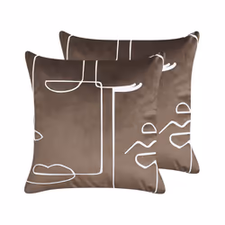 Set of 2 Velvet Cushions Face Motif 45 x 45 cm Brown PHILODENDRON