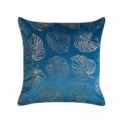 Set of 2 Velvet Cushions Leaf Print 45 x 45 cm Blue MONSTERA