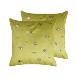 Set of 2 Velvet Cushions Eye Motif 45 x 45 cm Green AEONIUM