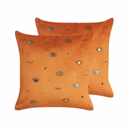 Set of 2 Velvet Cushions Eye Motif 45 x 45 cm Orange AEONIUM