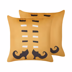 Set of 2 Velvet Cushions Witch Shoes Pattern 45 x 45 cm Orange COVASNA