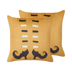 Set of 2 Velvet Cushions Witch Shoes Pattern 45 x 45 cm Orange COVASNA