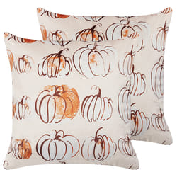 Set of 2 Decorative Cushions CUCURBITA Velvet 45 x 45 cm Beige Plant Pattern