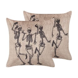 Set of 2 Velvet Cushion Skeleton Pattern 45 x 45 cm Beige MORTESTI