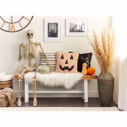 Velvet Cushion Jack-O-Lantern Pattern 45 x 45 cm Beige SEBES