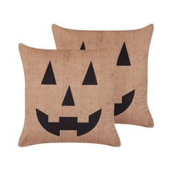Set of 2 Velvet Cushions Jack-O-Lantern Pattern 45 x 45 cm Beige SEBES