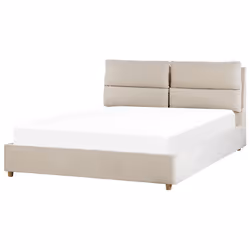 Ottoman Bed Velvet BATILLY 160 x 200 cm (EU King Size) Light Beige