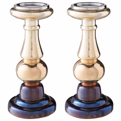 Set of 2 Candle Holders IMARTI Glass 30 cm Gold