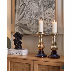 Set of 2 Candle Holders IMARTI Glass 30 cm Gold