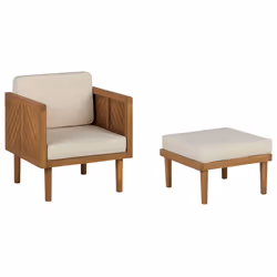 Garden Armchair with Ottoman BARATTI Acacia Wood Brown