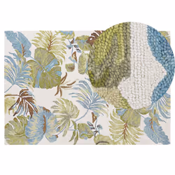 Wool Area Rug Leaves Motif  140 x 200 cm Multicolour KINIK