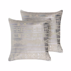Set of 2 Cotton Cushions Geometric Pattern 50 x 50 cm Silver OUJDA